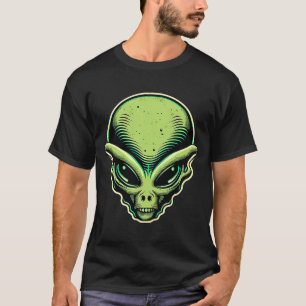 T-shirt Alien Head Neon Green Vintage Sci Fi Pulp Art Styl