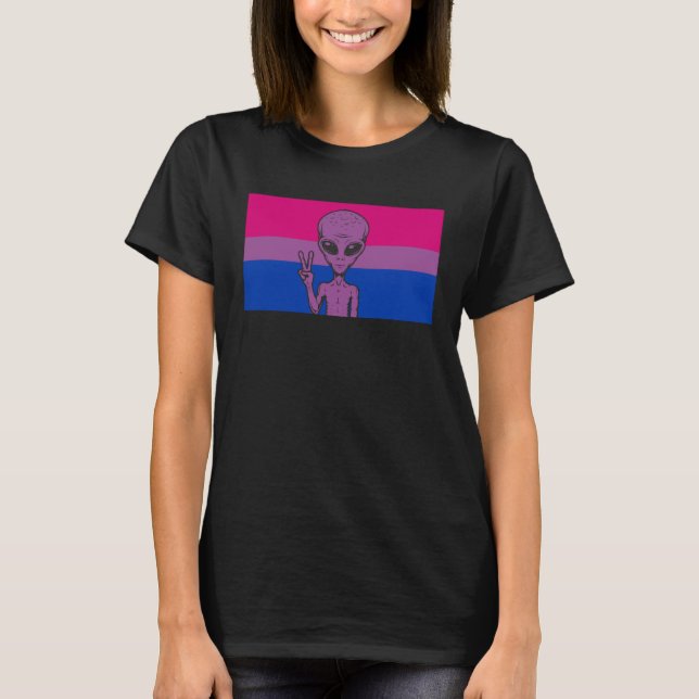T-shirt Alien Head UFO Peace Sign Gaylien Bisexual Pride F (Devant)