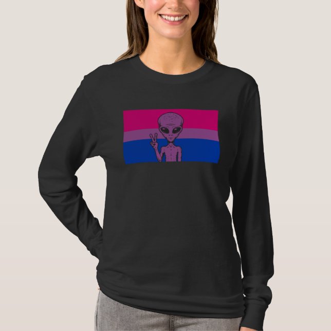 T-shirt Alien Head UFO Peace Sign Gaylien Bisexual Pride F (Devant)