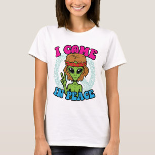 T-shirt Alien Hippie Je Viens En Paix Trippy Peace Sign