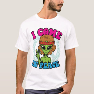 T-shirt Alien Hippie Je Viens En Paix Trippy Peace Sign