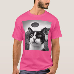 T-shirt Alien Invasion Chat Selfie noir blanc Ufo Chaos