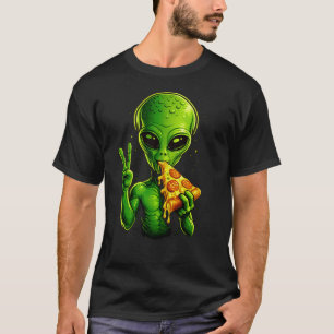 T-shirt Alien mangeant une pizza drôle art classique pizza