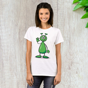 T-shirt Alien Martien de Dessin Animé aux Trois Yeux Verts