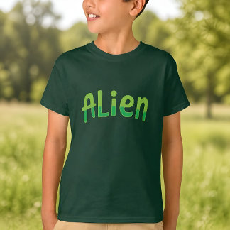 T-shirt Alien Mignon Espacien Jouant Typographie Verte Esp