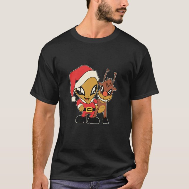 T-shirt alien space aliens ufo santa deer (Devant)