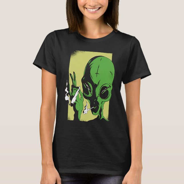 T-shirt alien space aliens  ufo smoking (Devant)