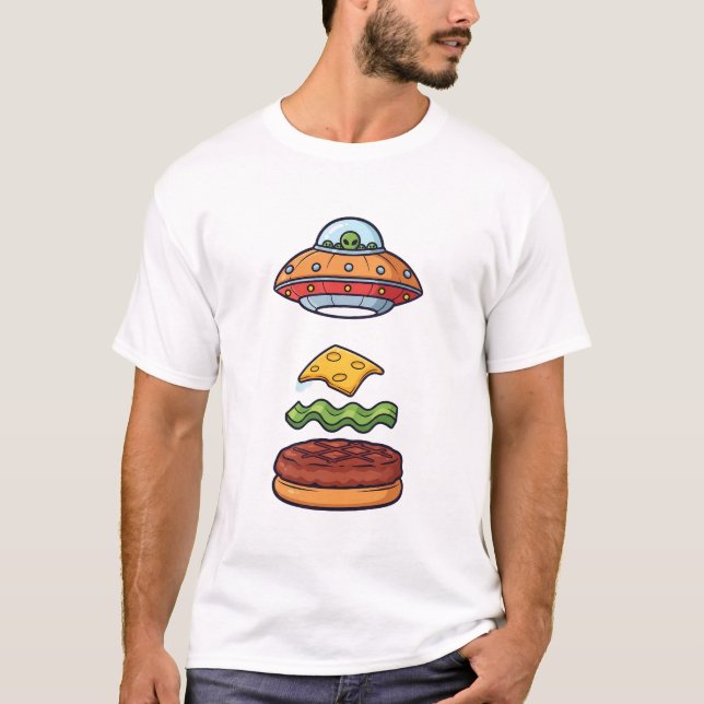 T-shirt Alien UFO Burger Illustration with Floating Layers (Devant)