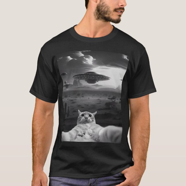 T-shirt Alien Ufo Funny Cat (Devant)