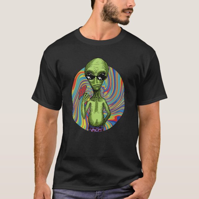 T-shirt Alien UFO Mushroom Psychedelic Trippy Outer Space  (Devant)