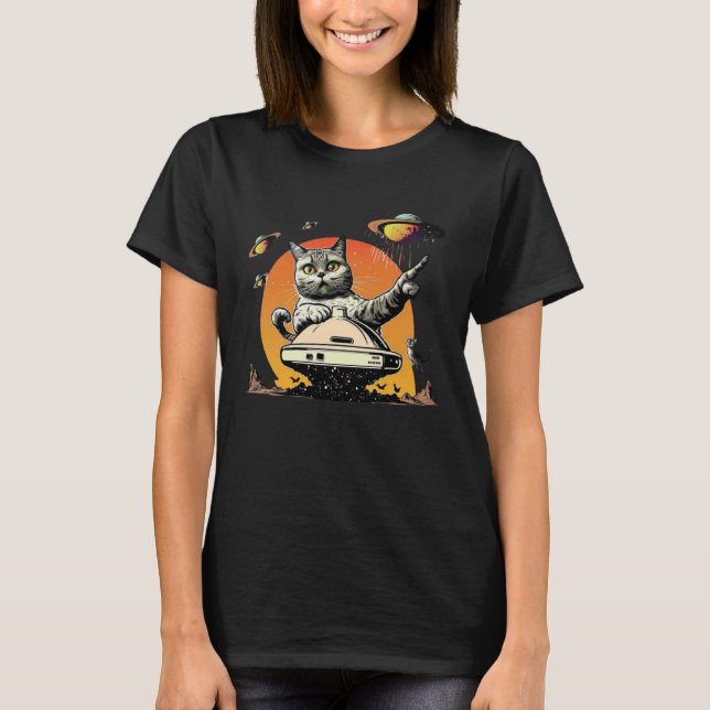T-shirt Alien UFO  Weird Cat (Devant)