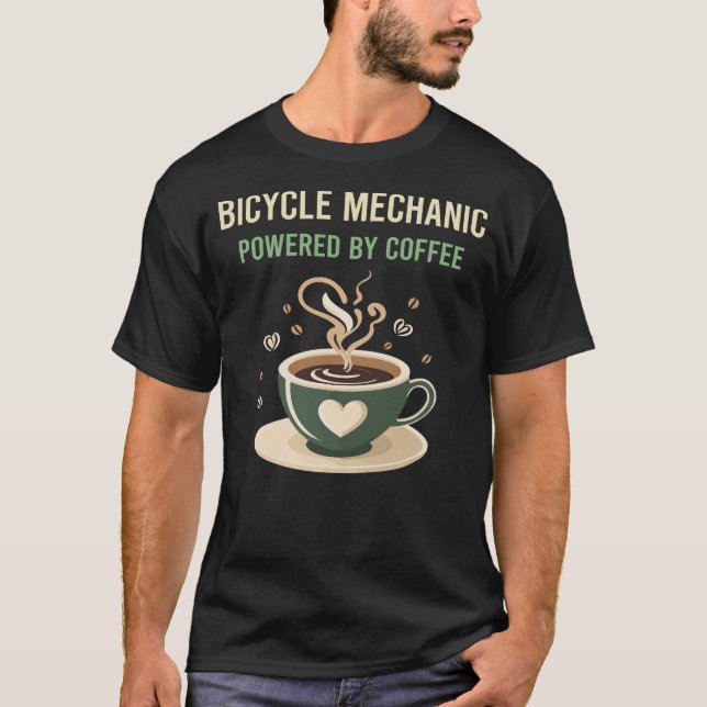 T-shirt Alimenté Par Mécanique À Café Bicyclette (Devant)