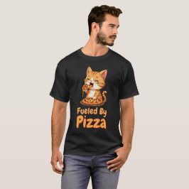 T-shirt Alimenté Par Pizza Drôle Tabby Tiger Chat Manger P