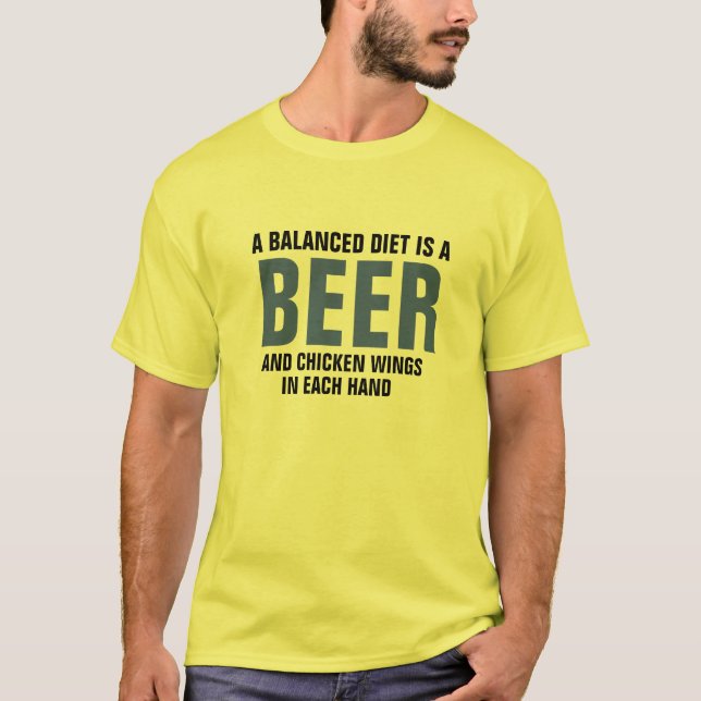 T-shirt Aliments amusants Tee, bière et poulet ailes Régim (Devant)