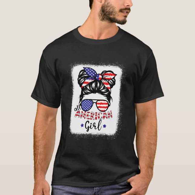 T-shirt All American 4Th Of July Daughter Messy Bun Usa (Devant)