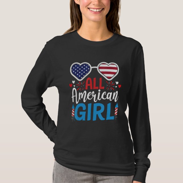T-shirt All american girl US flag sunglasses matching 4th  (Devant)