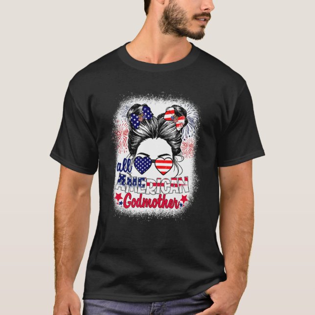 T-shirt All American Godmother Patriotic 4th Of July Messy (Devant)