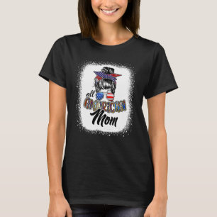 T-shirt All American Mom Messy Bun Maman 4 juillet Patriot