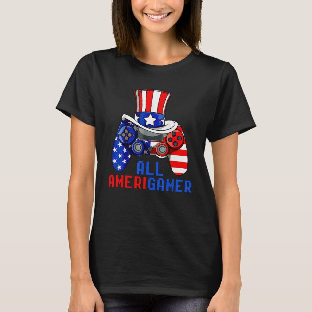 T-shirt All Amerigamer Video Game USA Flag Happy 4th Of Ju (Devant)