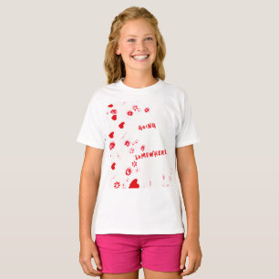 T-SHIRT ALLER QUELQUE PART FILLE ROUGE COEURS CHEMISE