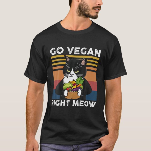 T-shirt Aller Vegan droit Meow Veggie Green Food Amateur (Devant)