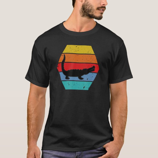 T-shirt Alligator Crocodile Retro Sunset Lover Cute Reptil (Devant)
