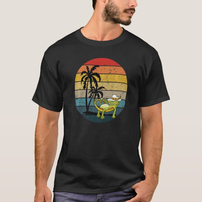 T-shirt Alligator Tanning Retro Sunset bronzer (Devant)