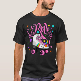 T-shirt Allons vers le 7e anniversaire Unicorn Roller Skat