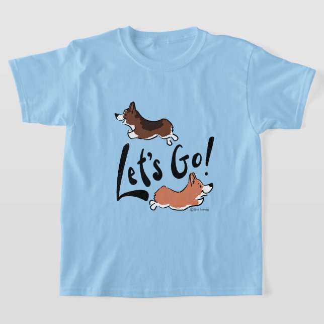 T-shirt "Allons-y" Cute Corgi Fun Graphic Blue Kids' (Poser)