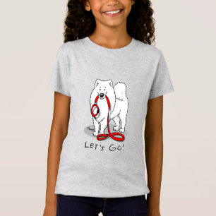 T-Shirt Allons-y ! (pour une promenade) Samoyé avec laisse