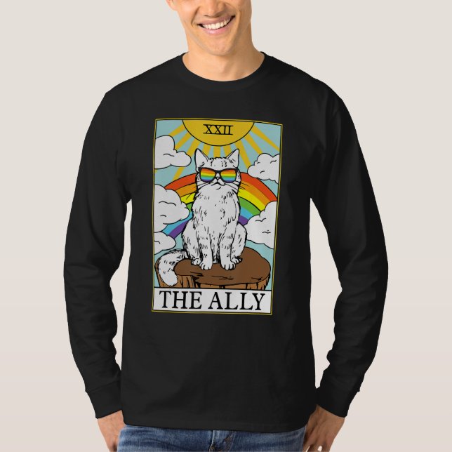 T-shirt Ally Cat Gay Pride Pride Sunglasses Cat Tarot Card (Devant)