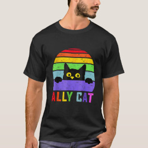 T-shirt Ally Cat LGBT Gay Rainbow Pride Drapeau Funny Cat 