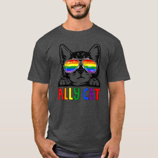 T-shirt Ally Cat LGBT Gay Rainbow Pride Flag Boys Men