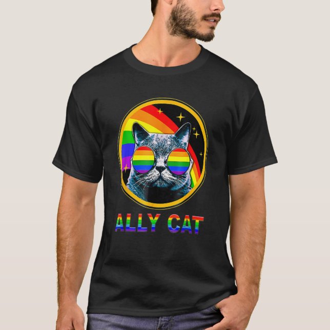 T-shirt Ally Cat LGBT Pride Month Cat With Ally Pride Rain (Devant)