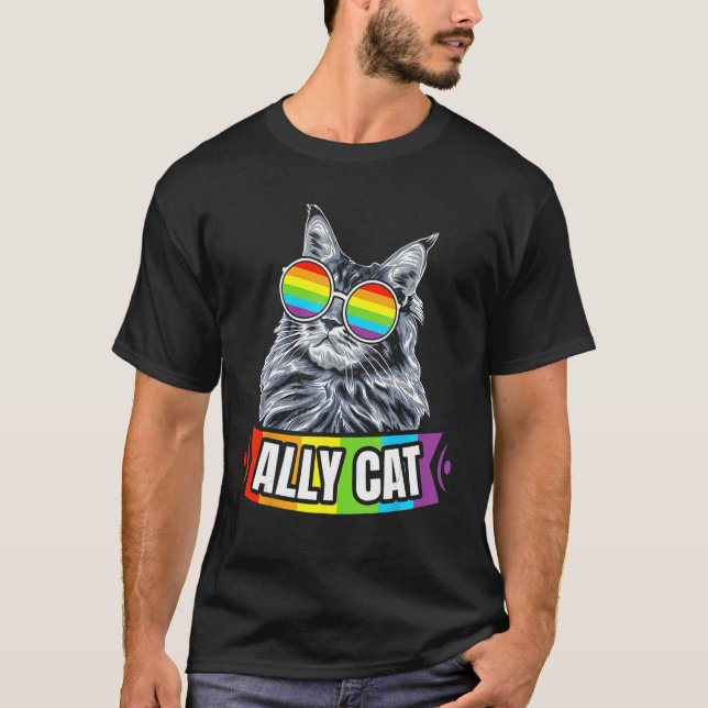 T-shirt Ally Cat Straight LGBT Supporter Gay Pride Ally Ra (Devant)