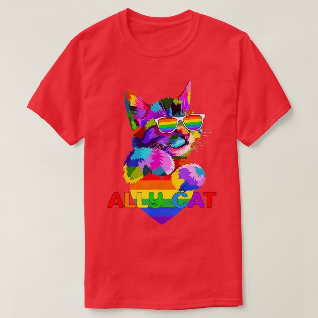 T-shirt Ally chat rainbow flag coeur pour LGBT gay et lesb (Design devant)