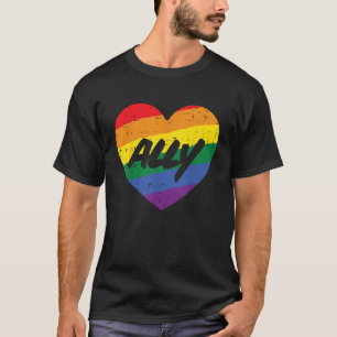 T-shirt Ally Heart Gay Rainbow Pride Flag LGBTQ Soutien
