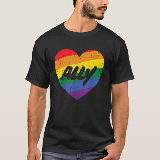 T-shirt Ally Heart Gay Rainbow Pride Flag LGBTQ Soutien