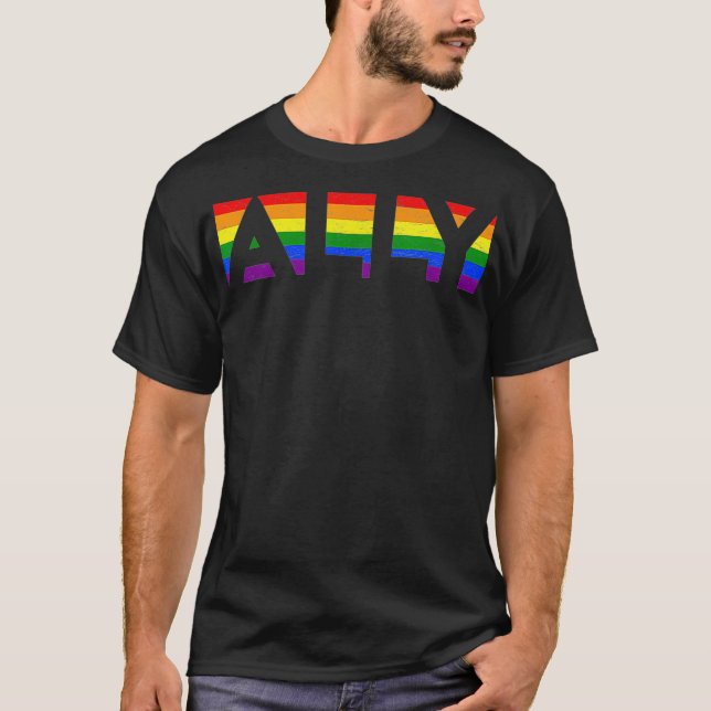 T-shirt ALLY LGBTQ Rainbow Pride drapeau Lesbian Gay Vinta (Devant)
