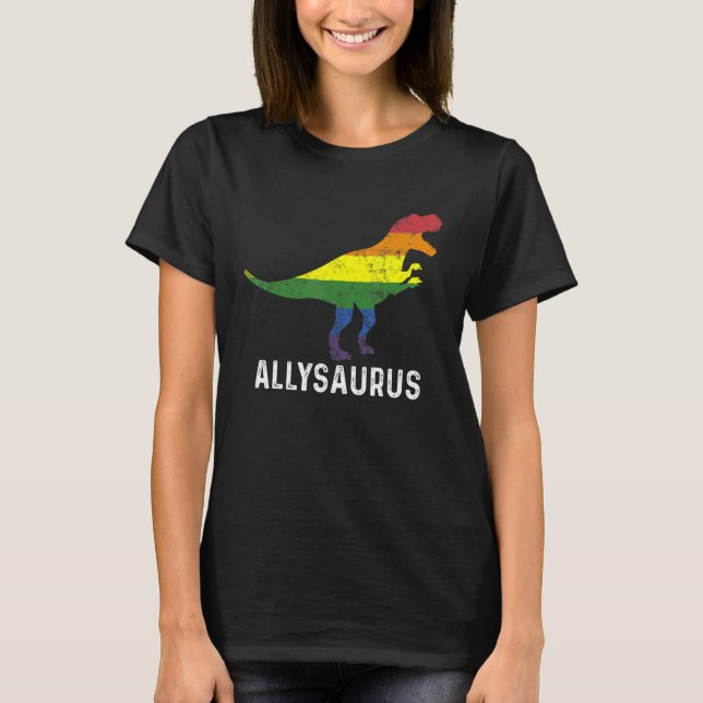 T-shirt Allysaurus Dinosaur Rainbow Flag For Ally Lgbtq Pr (Devant)