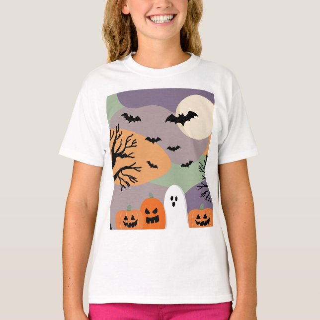T-shirt Almofada noite de halloween abóboras e fantasmas (Devant)