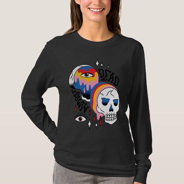 T-shirt Almost Dead Weird Bizarre Skull Rainbow (Devant)