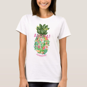 T-shirt Aloha Ananas Floral Tropical Nom Personnalisé