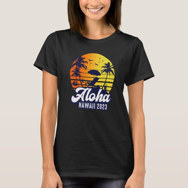 T-shirt Aloha Hawaii 2023 Hawaiian Sunset Beach Retro Prem (Devant)