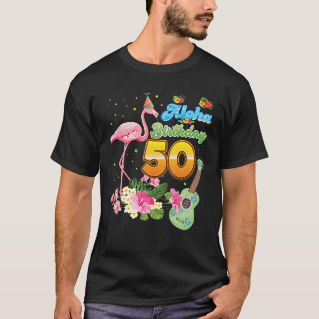 T-shirt Aloha Hawaii 50E Anniversaire 50 Ans Flamant rose  (Devant)