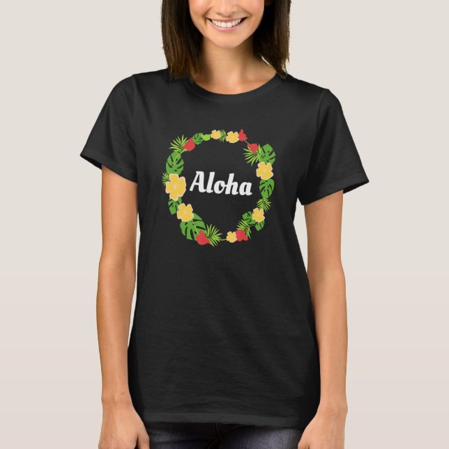 T-shirt Aloha Hawaii Fleurs de Lei hawaïennes Feuilles tro (Devant)