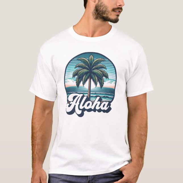 T-shirt Aloha Hawaii Hawaii île Hawaiian Palm Tree Beach V (Devant)