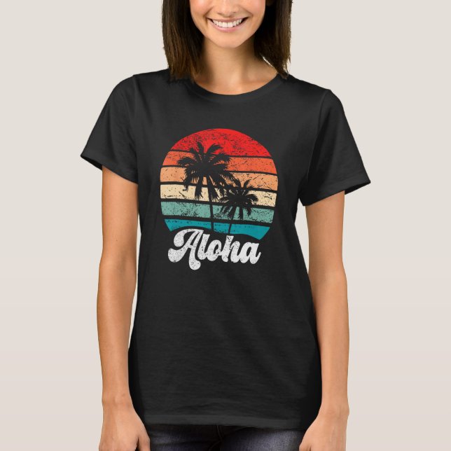 T-shirt Aloha Hawaii Hawaiian Island Palm Tree Beach Retro (Devant)