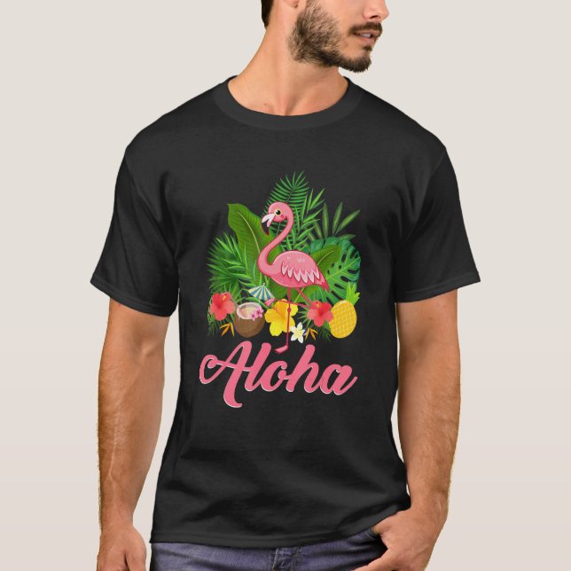 T-shirt Aloha Hawaii Hawaiian Tropical Flamingo Summer Vac (Devant)