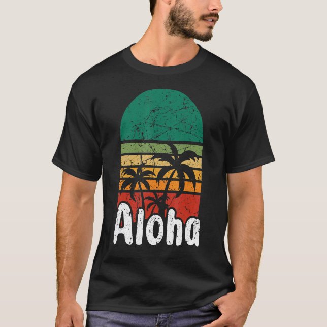 T-shirt Aloha Hawaii Surf Retro Sunset 46 (Devant)